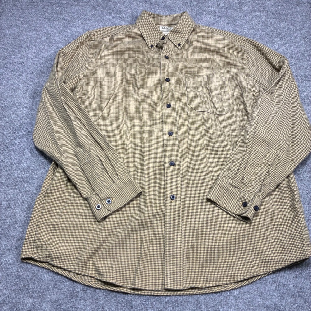 L.L.‎ Bean Shirt Mens L Tan Houndstooth Traditional Fit Cotton Long Sleeve - Picture 2 of 9